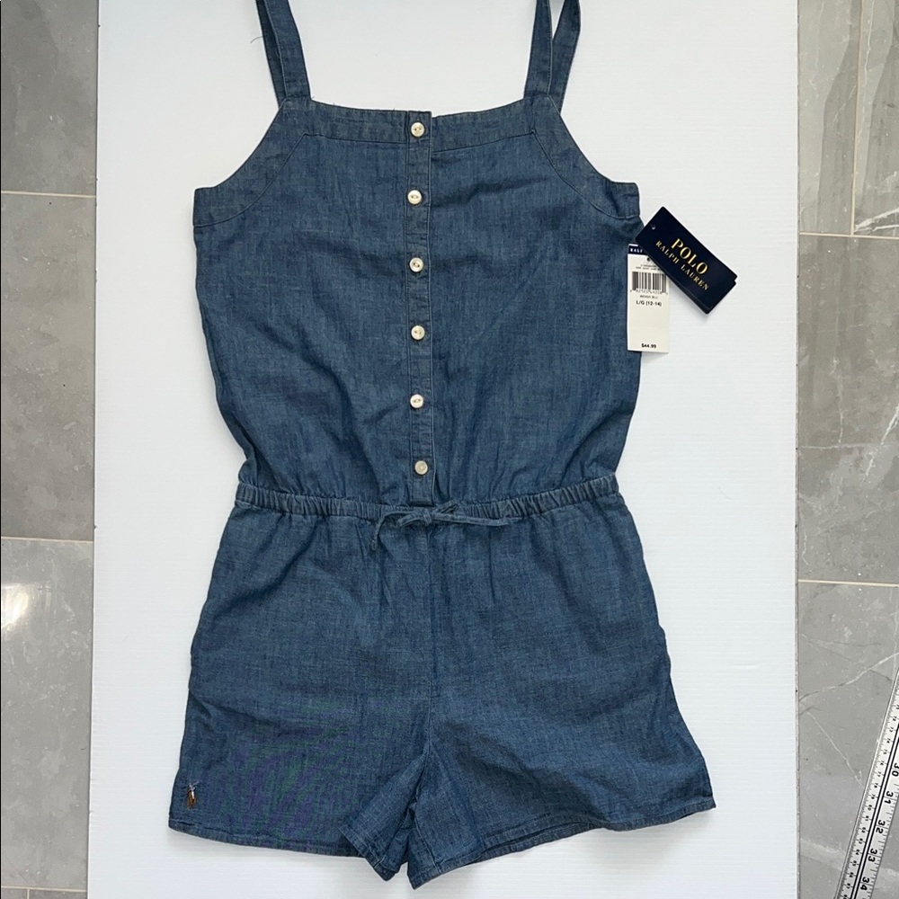 NWT Polo by Ralph Lauren Denim Blue Kids One Piece L(12-14)